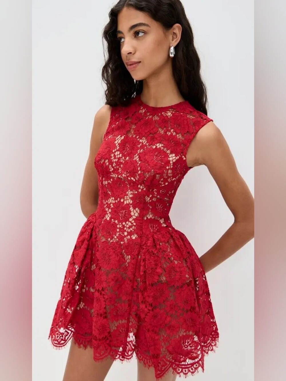 Self-portrait Red Fine Lace Mini Dress Size 6